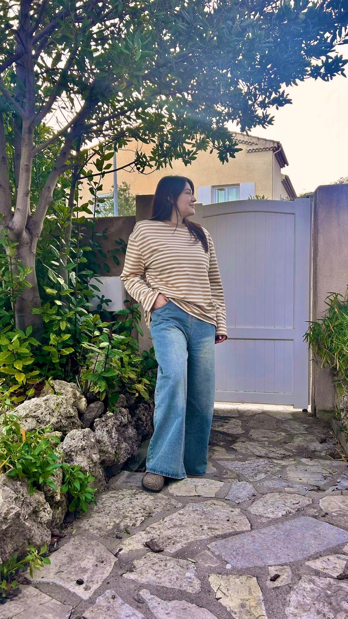 t-shirt rayé beige femme