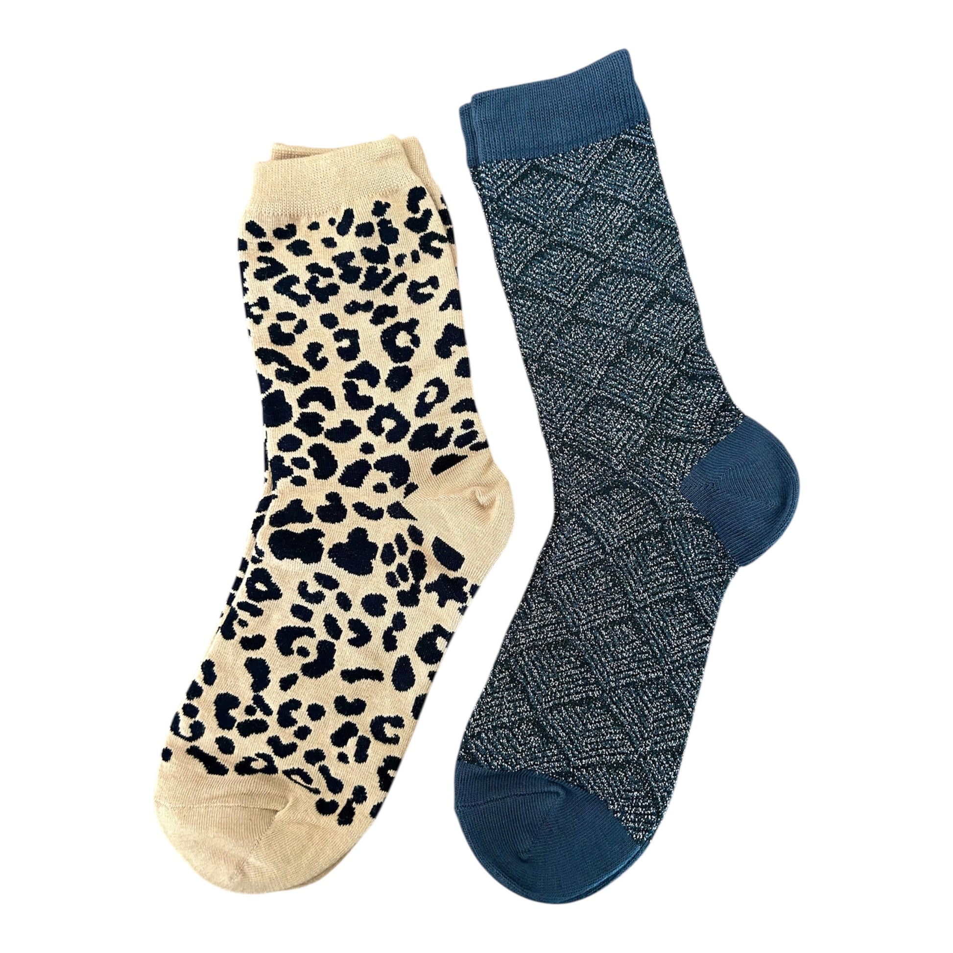 lot de 2 paires de chaussettes - léopard et unies noire