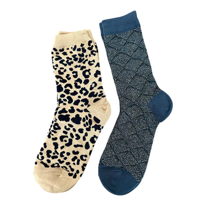 lot de 2 paires de chaussettes - léopard et unies noire