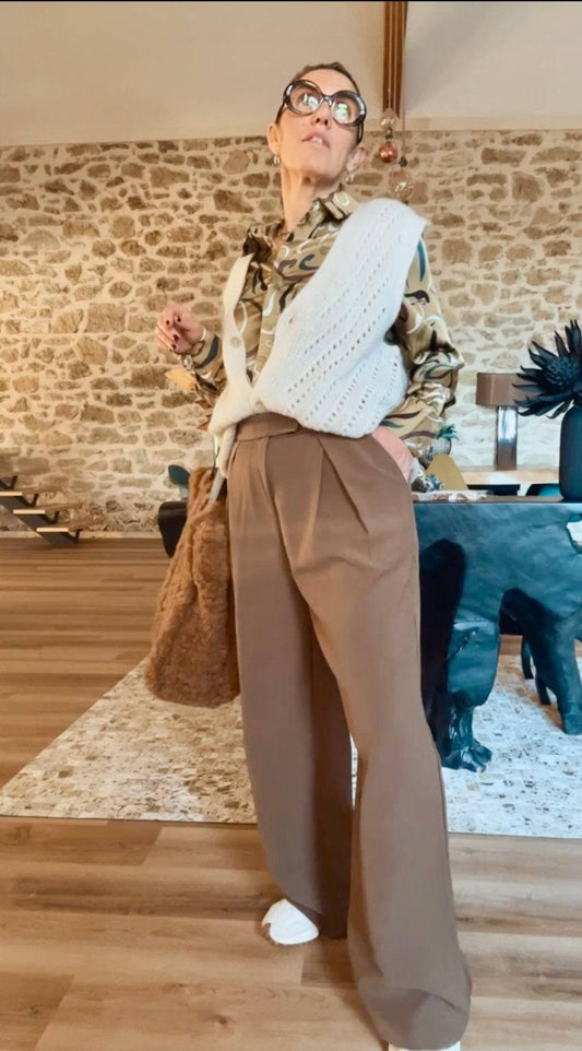 pantalon large marron 