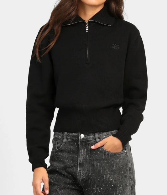 Pull zippé An'ge NAZARIO - Noir - Vestiaire du Sud