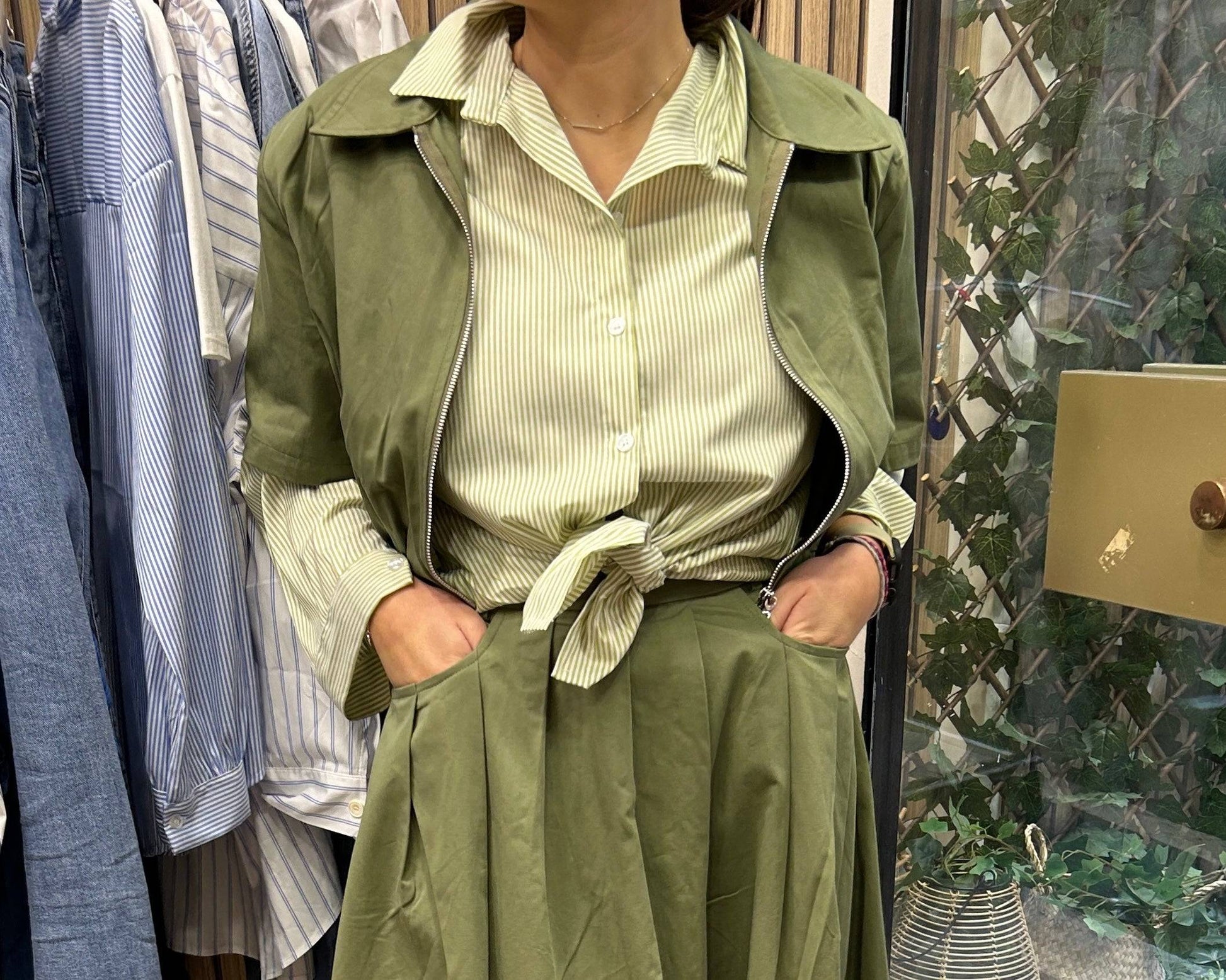 chemise tendance rayée verte femme