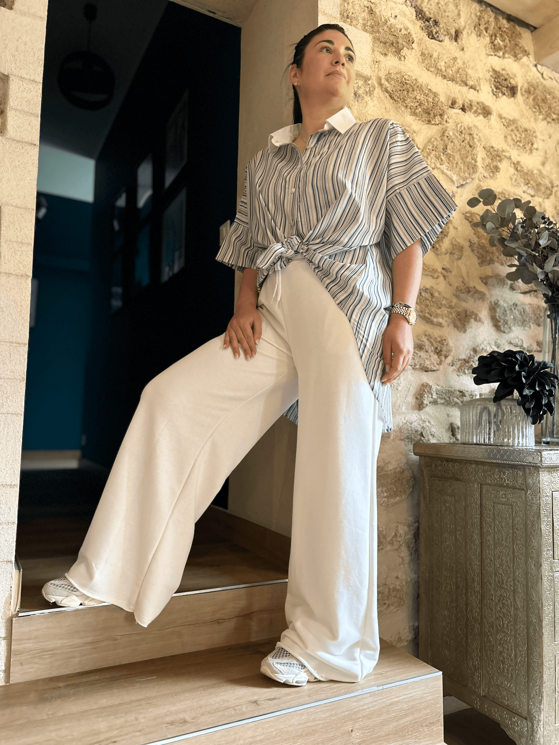 Long Derriere Chemisier Court Blanc Robe Chemise Femme Chemise