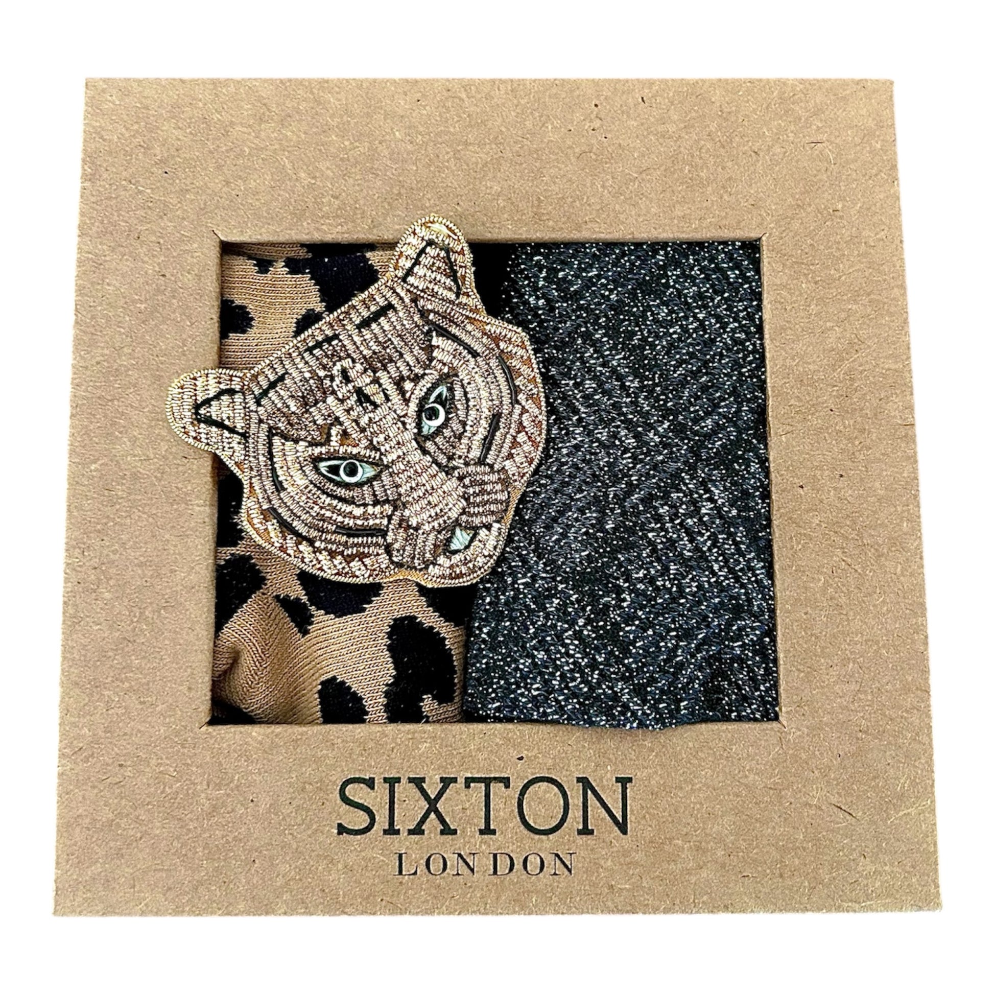 coffret duo de chaussettes léopard et broche amovible