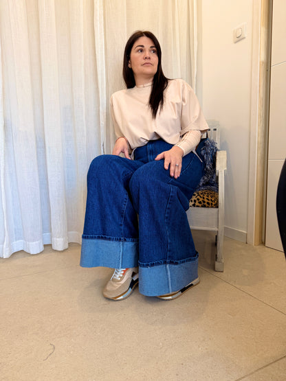 jean femme coupe moderne avec revers