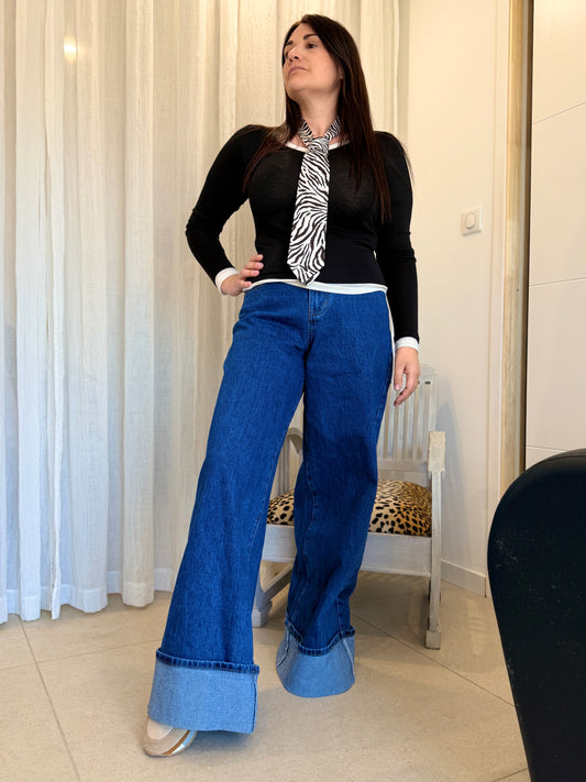 jean taille haute coupe large femme