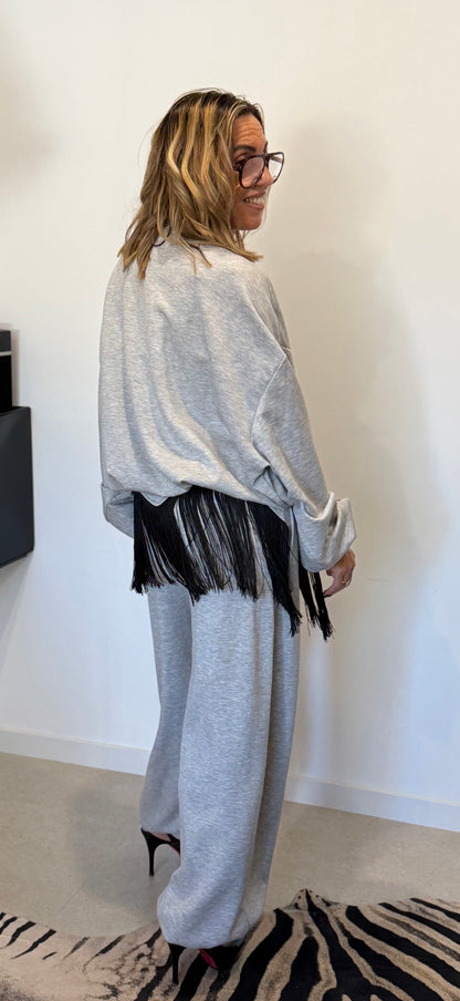 Pantalon jogging MILA by Lumina - Gris souris & Franges