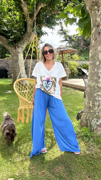 pantalon large et fluide bleu roi