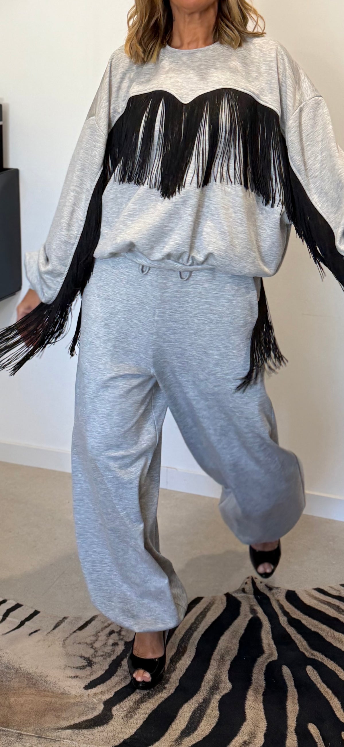 Pantalon jogging MILA by Lumina - Gris souris & Franges