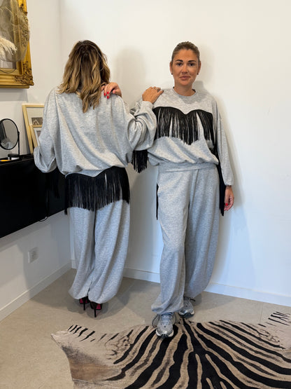 Pantalon jogging MILA by Lumina - Gris souris & Franges