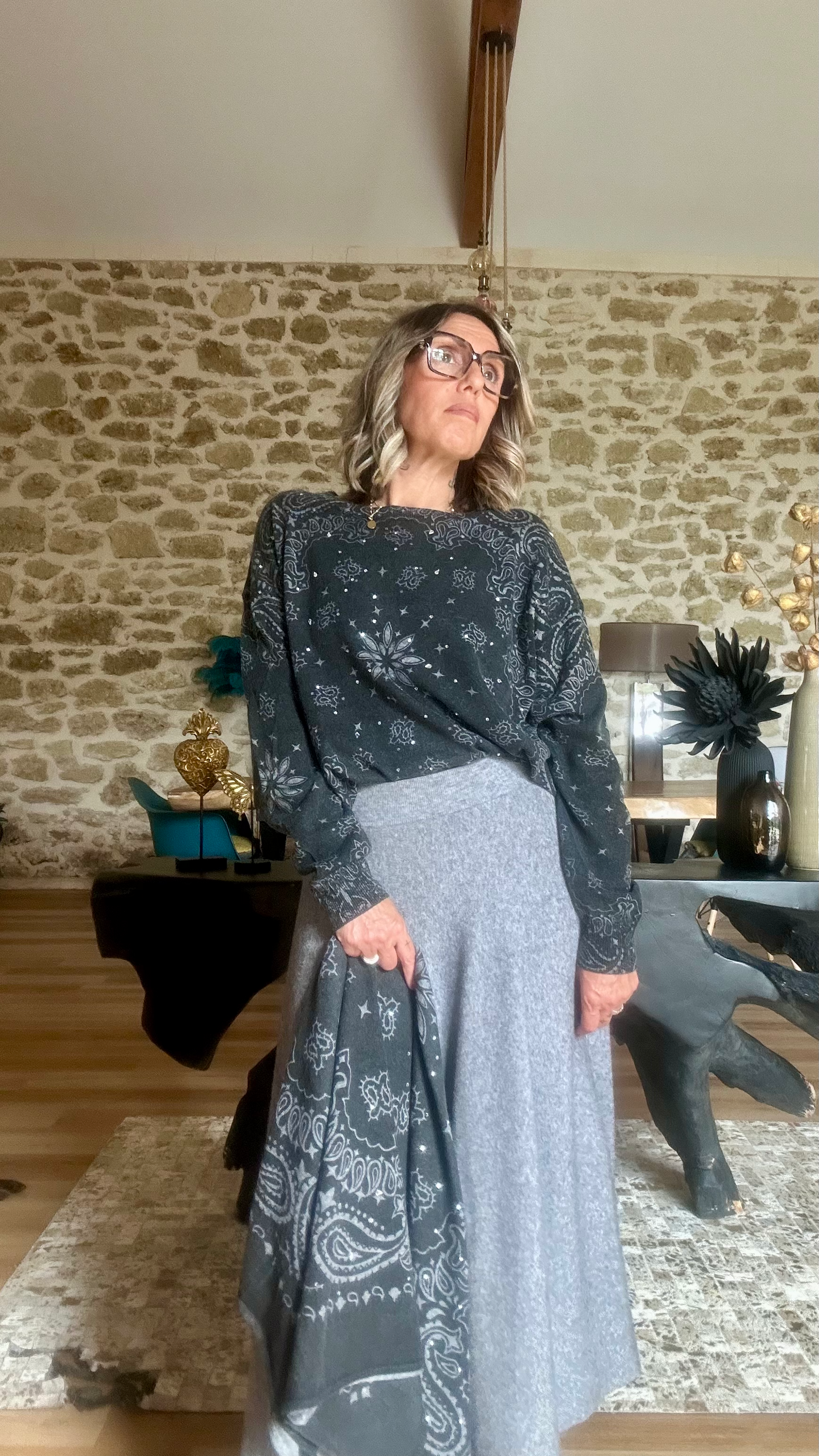 Pull Edmond ADORÉ avec Strass et imprimé Bandana