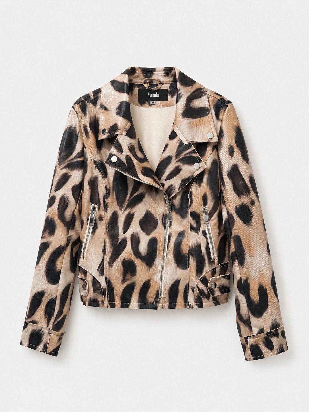 VESTE BIKER LÉOPARD BEIGE - Vestiaire du Sud
