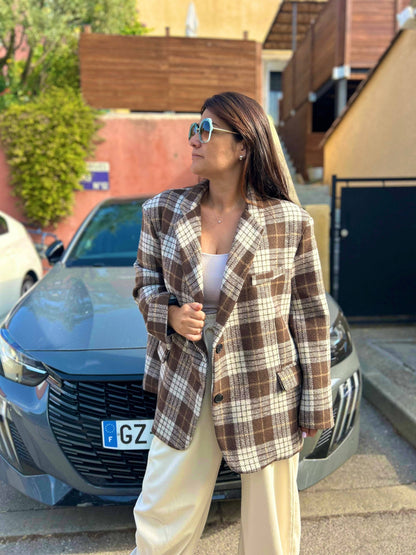 Veste Isabella - Blazer à carreaux chocolat automne 2025