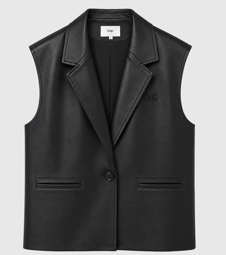 Veste sans manches CHARLENE - Simili cuir noir