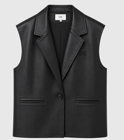 Veste sans manches CHARLENE - Simili cuir noir