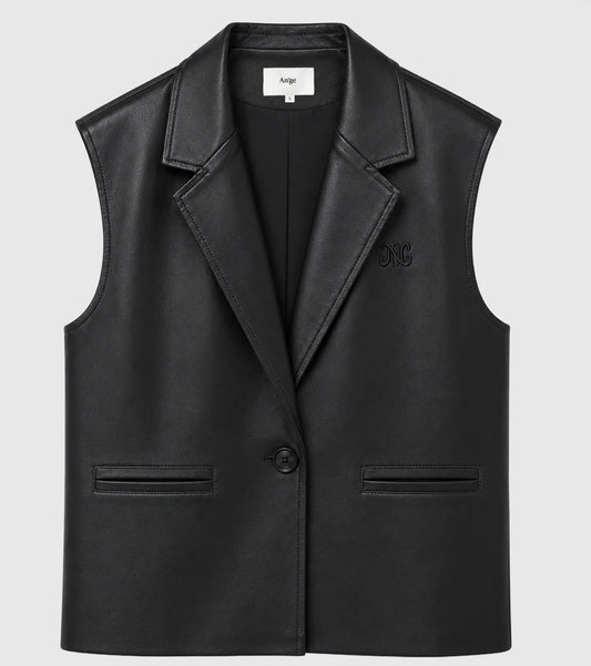 Veste sans manches CHARLENE - Simili cuir noir